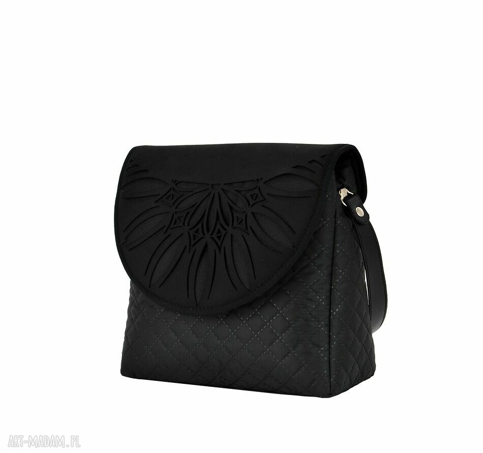 Czarna torebka na ramię Puro 798 Black Cutout z wymienną klapką - handmade Farbotka