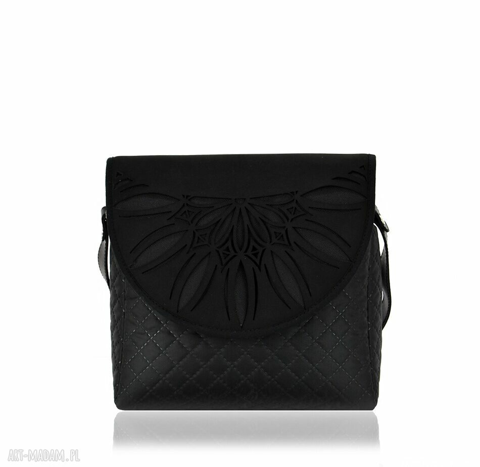 Czarna torebka na ramię Puro 798 Black Cutout z wymienną klapką - handmade Farbotka