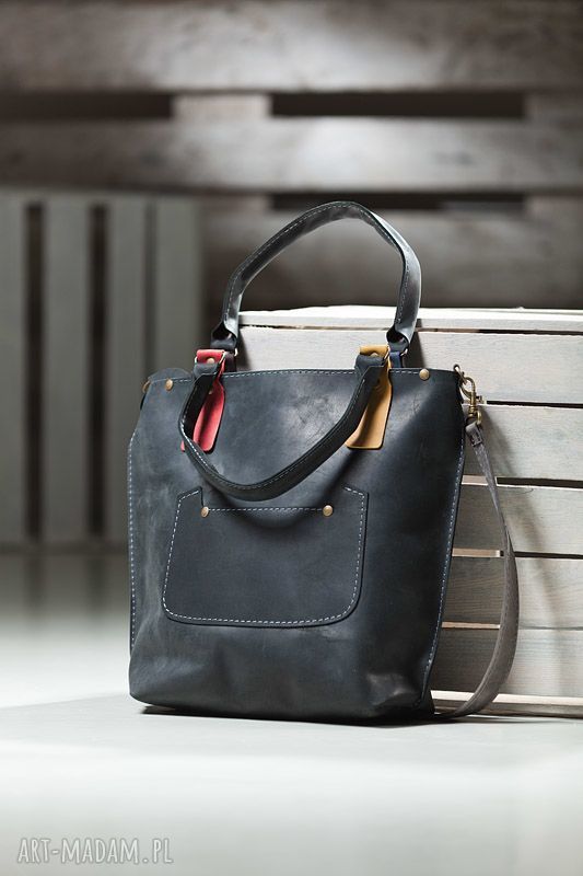 Czarna skórzana torebka NavahoClothing na ramię - ręcznie robione rękodzieło