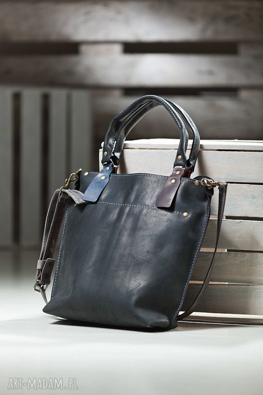 Czarna skórzana torebka NavahoClothing na ramię - ręcznie robione rękodzieło