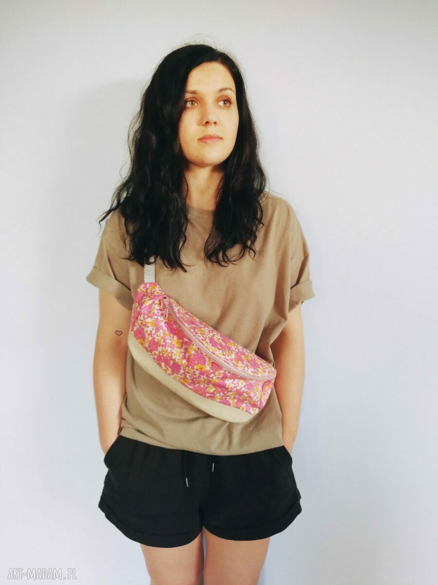 Saszetka nerka w kwiaty z lnu vintage torebka na zamek