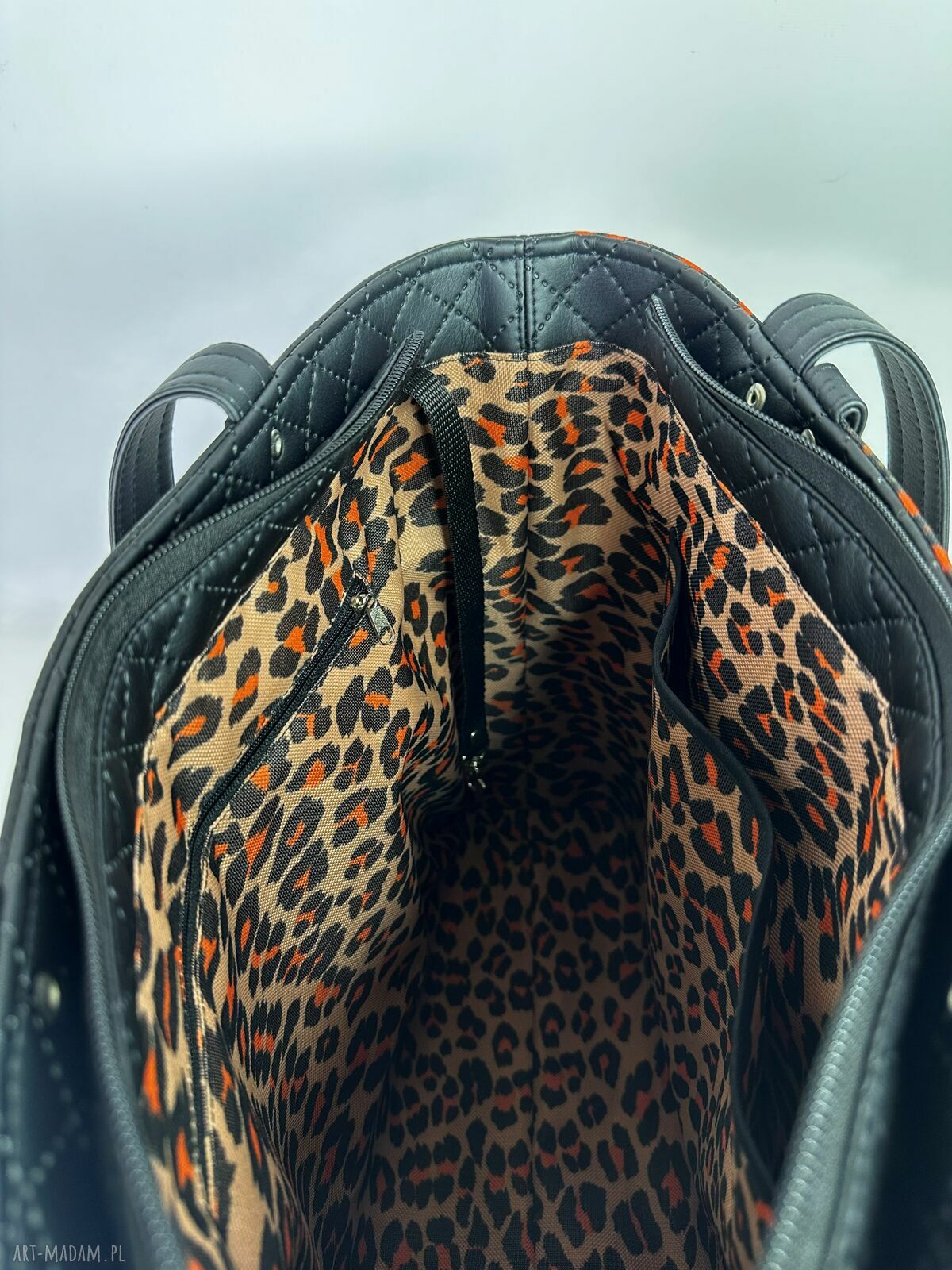 Torebka shopper A4 z kosmetyczką w koty na ramię