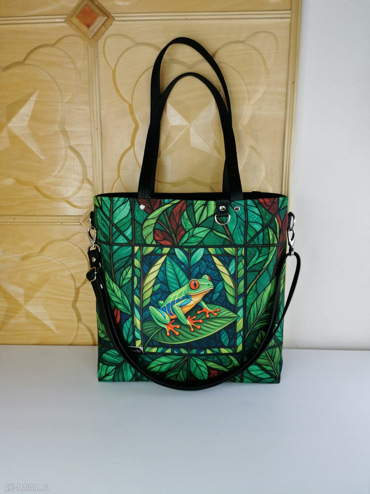 Kolorowa torebka shopper na ramię z kosmetyczką i portfelikiem