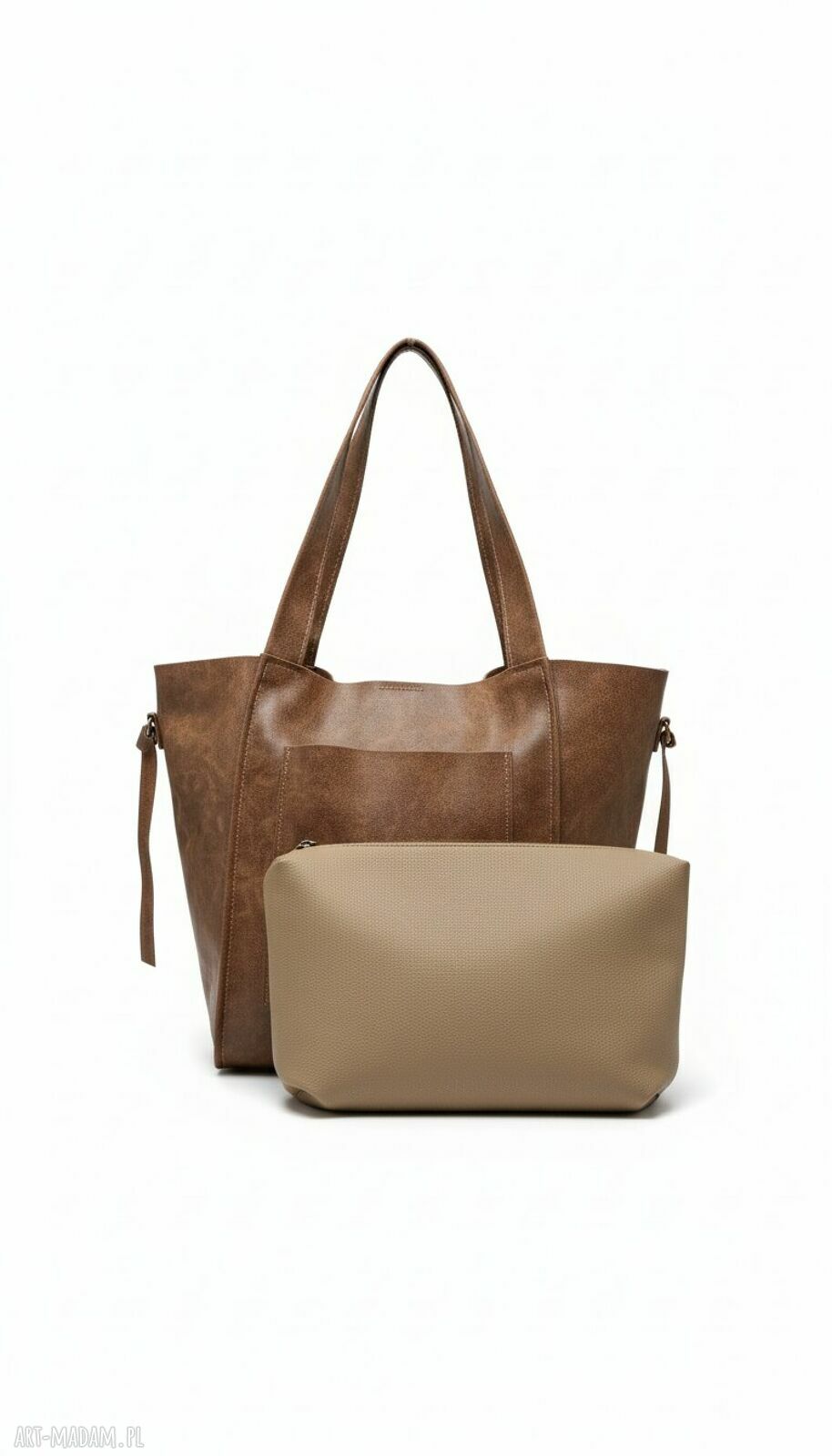 Torebka shopper bag LS09 - brązowa, z przecieranej skóry naturalnej