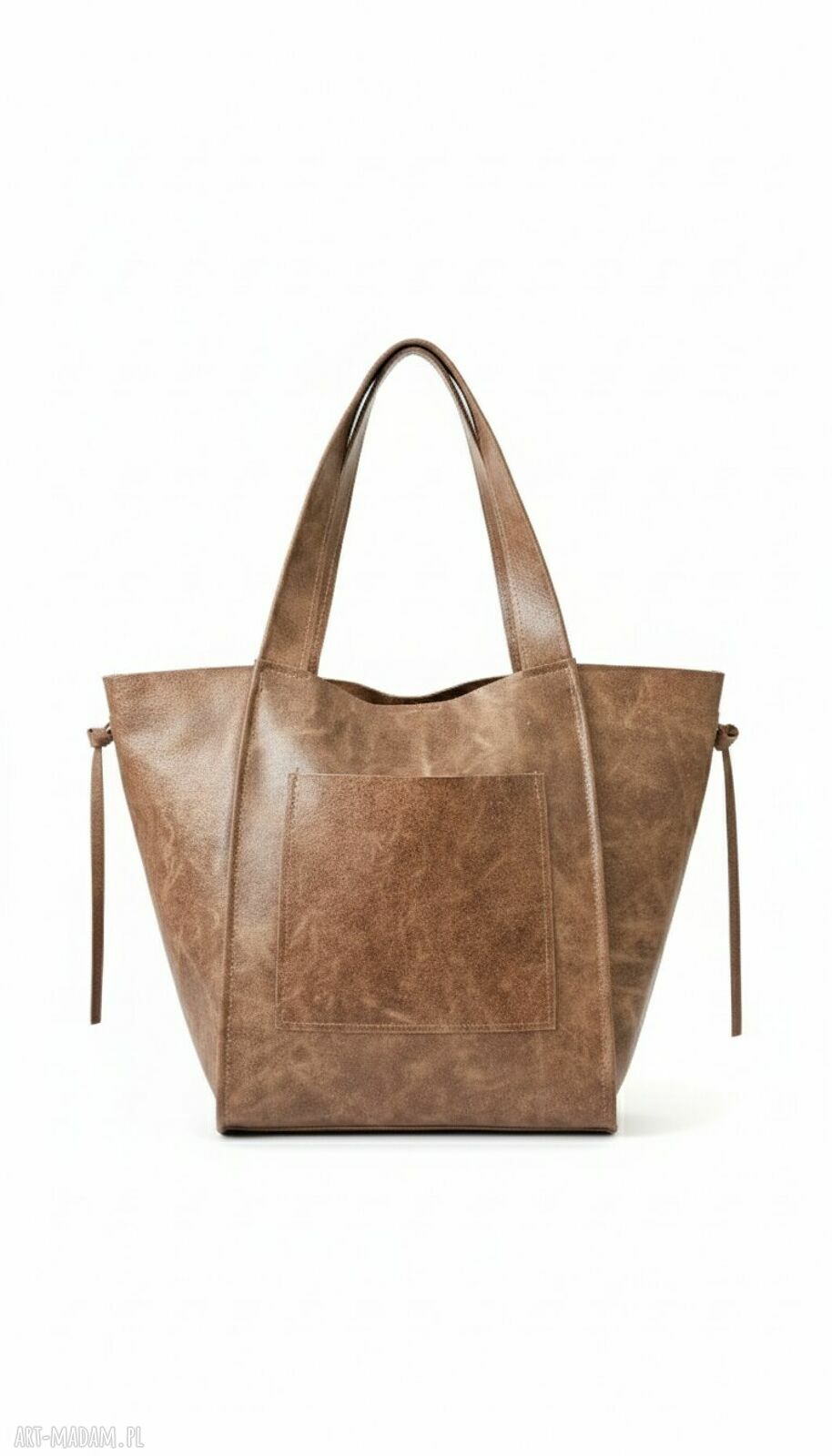 Torebka shopper bag LS09 - brązowa, z przecieranej skóry naturalnej