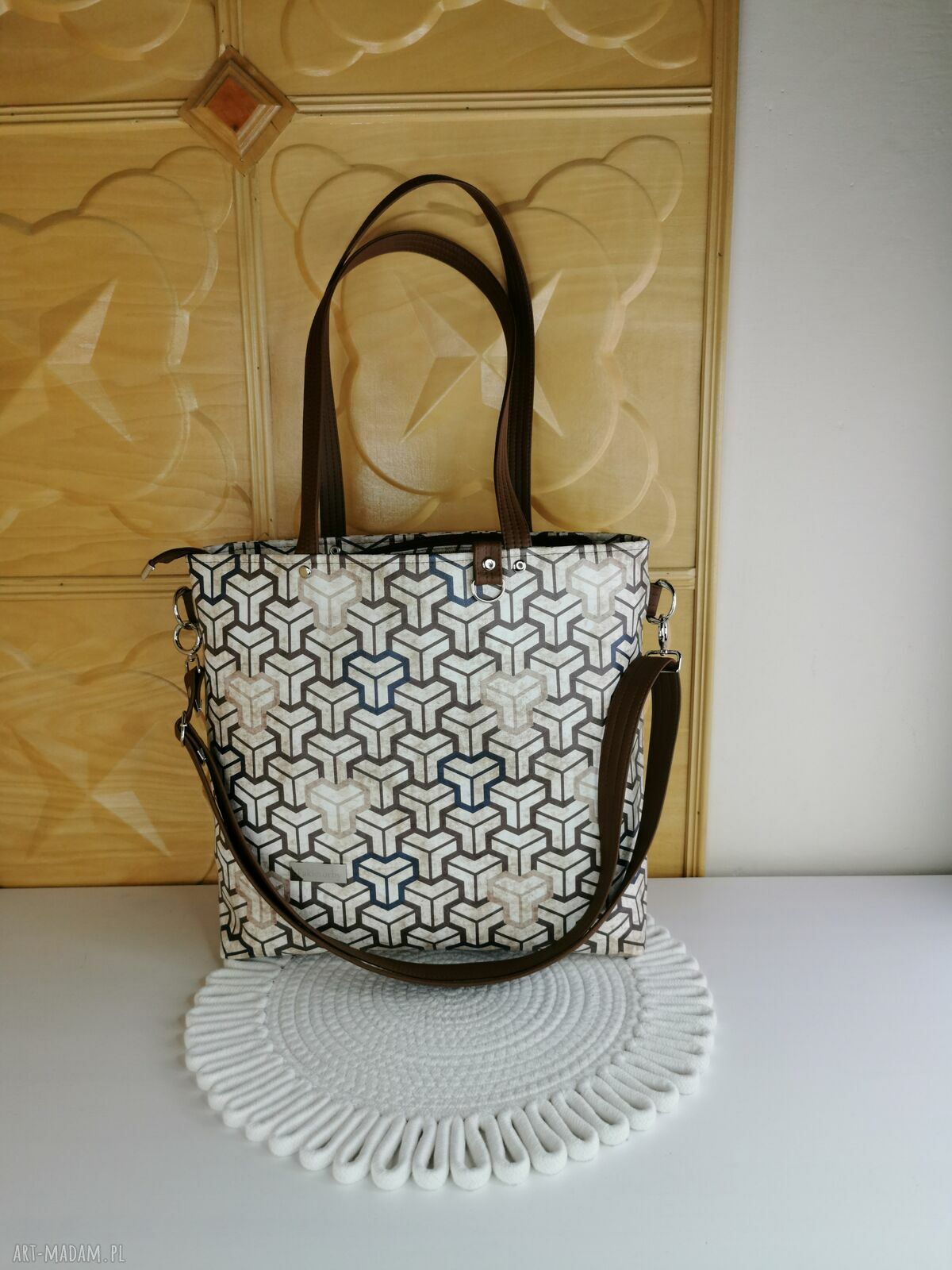 Pojemna torebka shopper handmade z kosmetyczką i portfelikiem