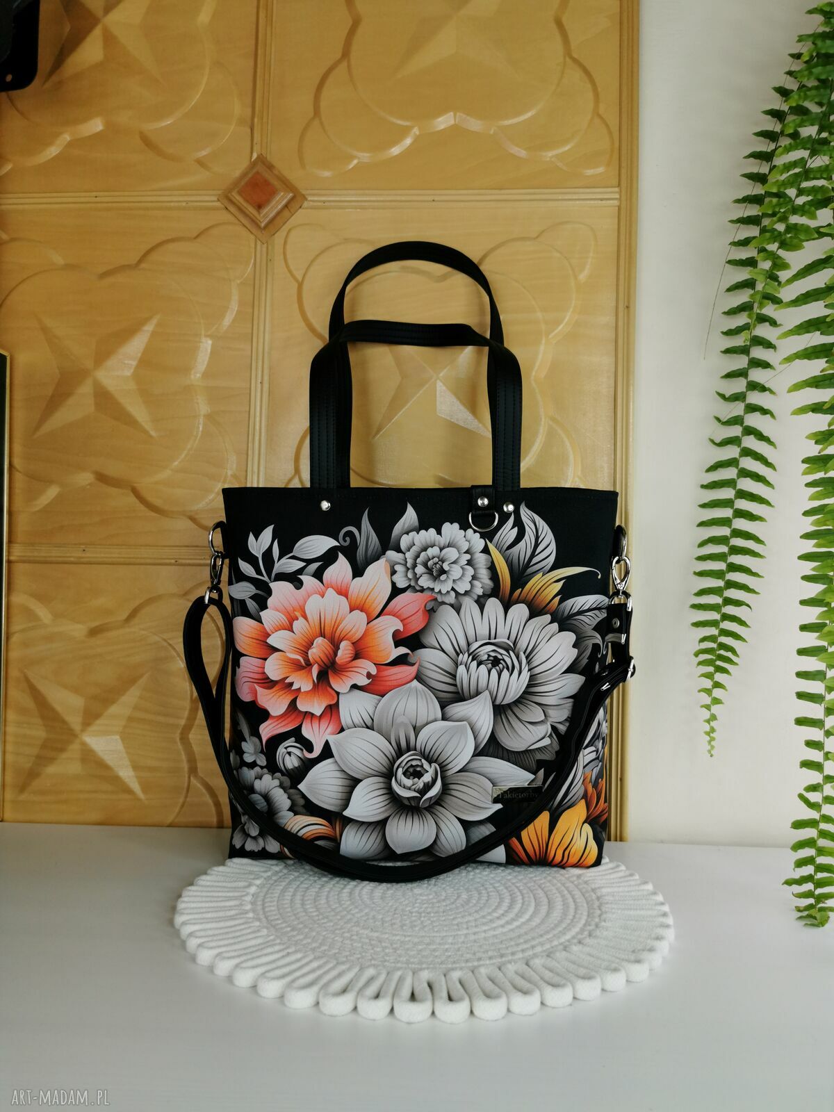 Kwiatowa torebka shopper handmade z kosmetyczką i portfelikiem
