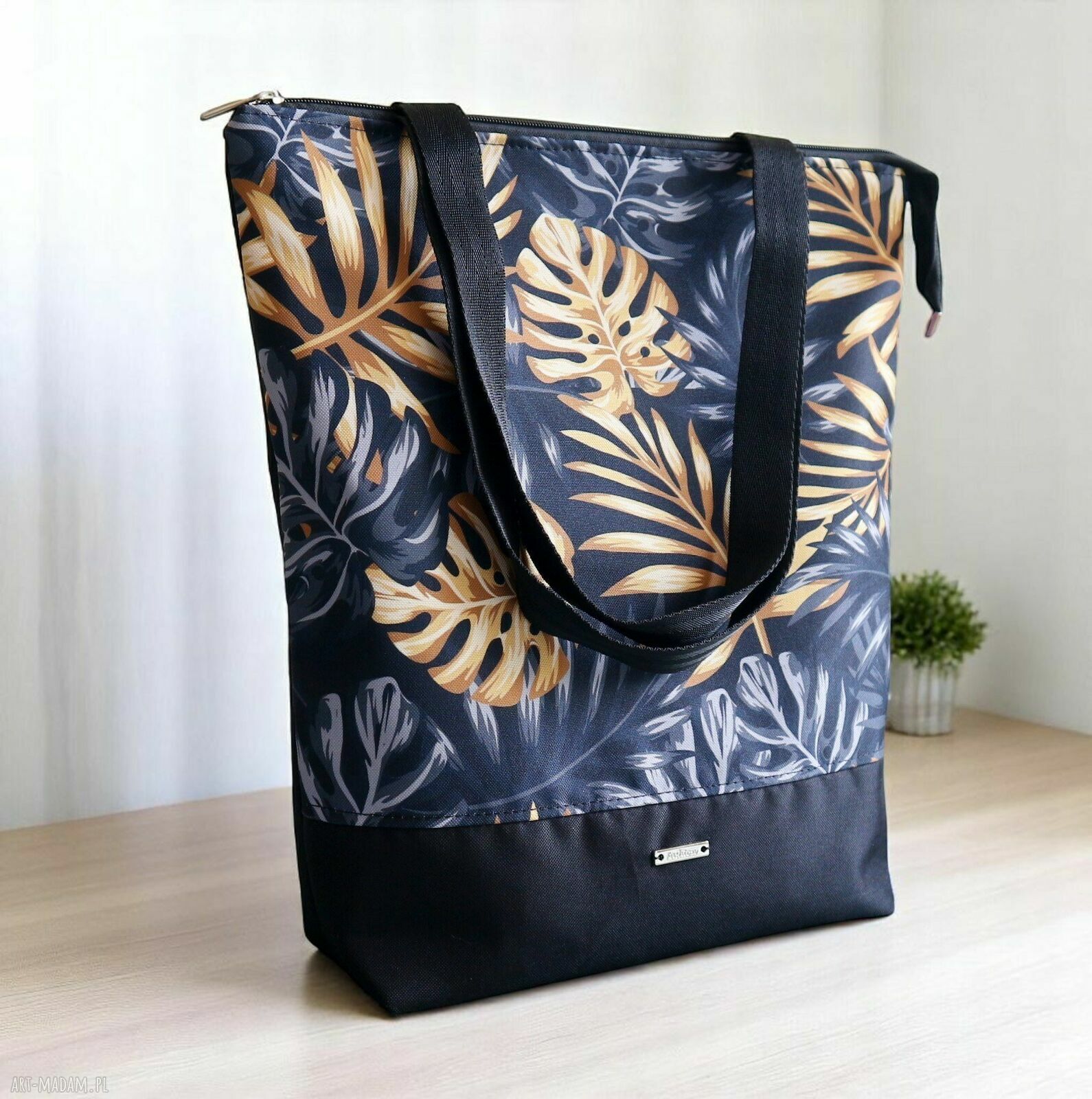 Torebka shopper na zakupy pojemna MONSTERA - na ramię