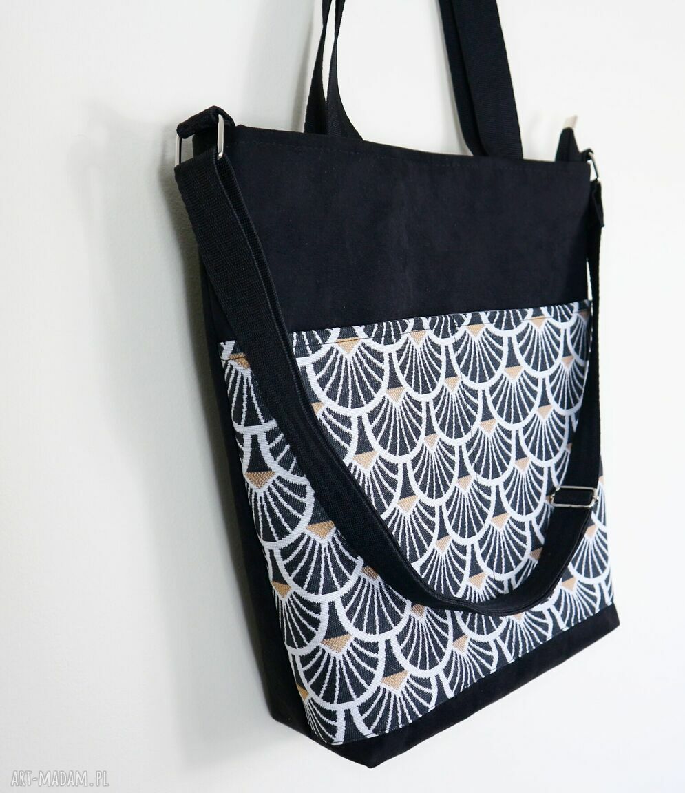 Zamszowa torebka shopper listonoszka na ramię - ręcznie robiona