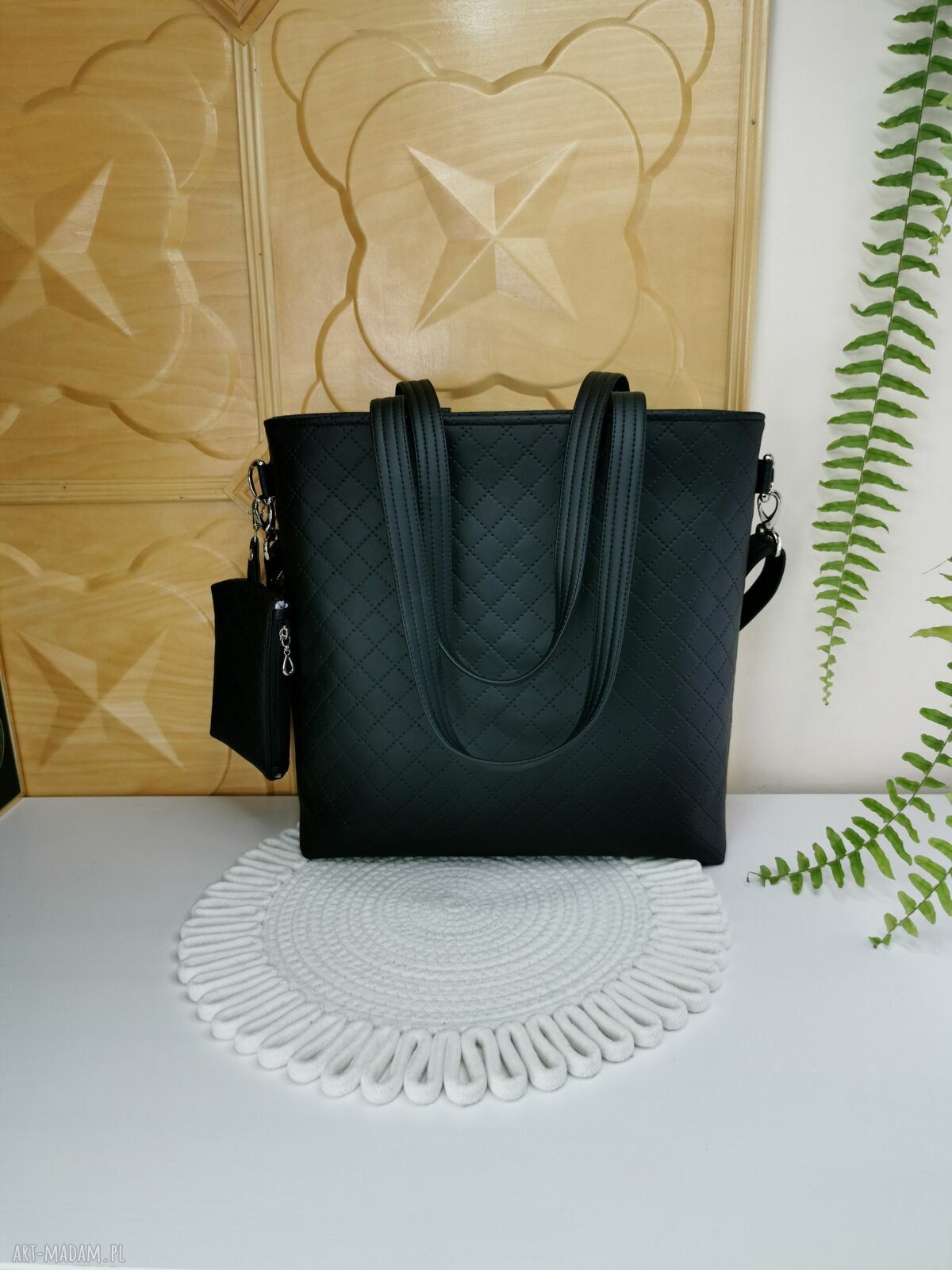 Kwiatowa torebka shopper na ramię z kosmetyczką i dopinanym portfelikiem