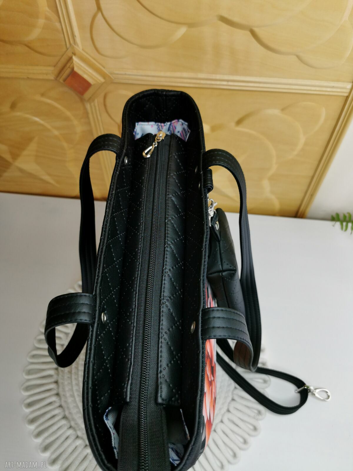 Kwiatowa torebka shopper handmade z kosmetyczką i portfelikiem