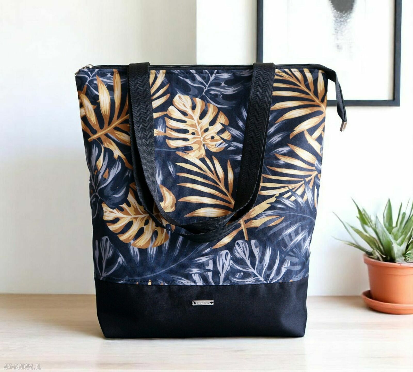 Torebka shopper na zakupy pojemna MONSTERA - na ramię
