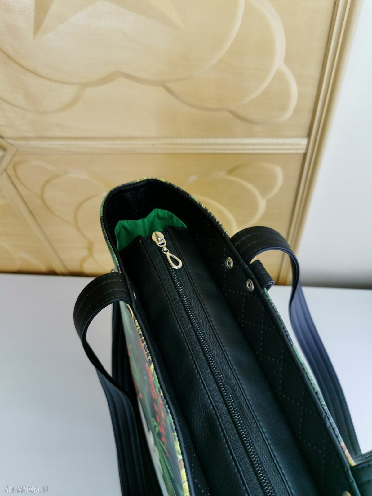 Torebka shopper na ramię w kwiaty z kosmetyczką i portfelikiem