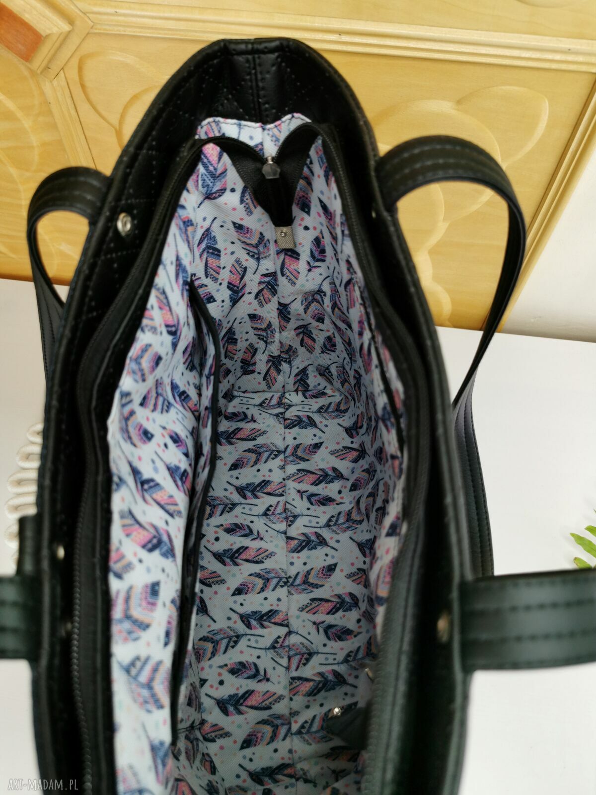 Kwiatowa torebka shopper na ramię z kosmetyczką i dopinanym portfelikiem