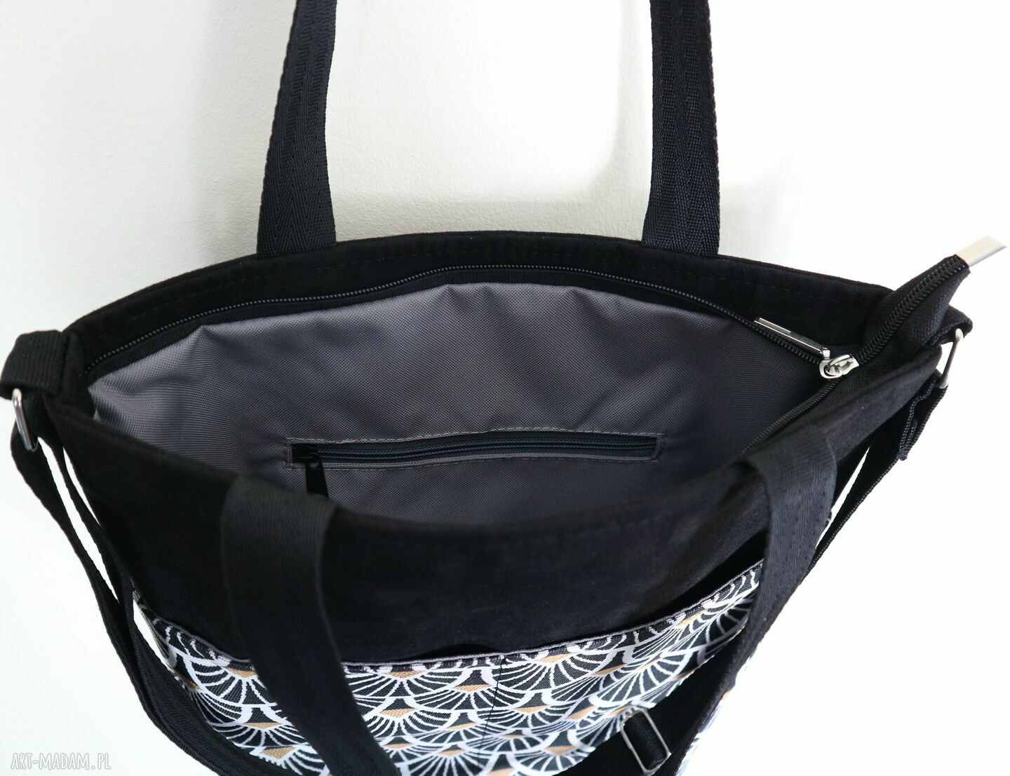 Zamszowa torebka shopper listonoszka na ramię - ręcznie robiona