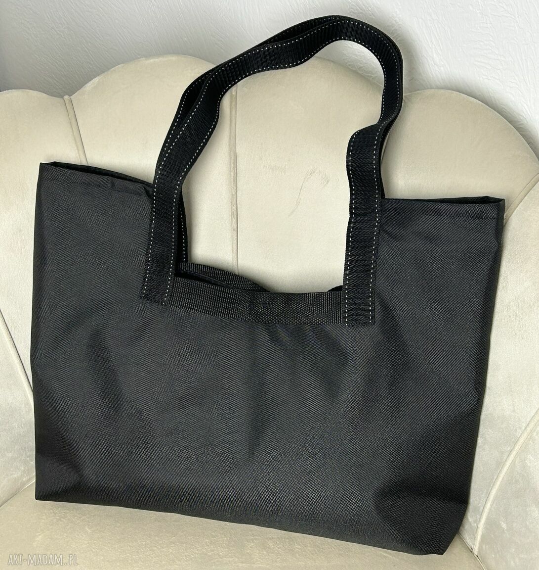 Torebka shopperka ZERO WASTE 26 na ramię - kodura wodoodporna (A4), czarna