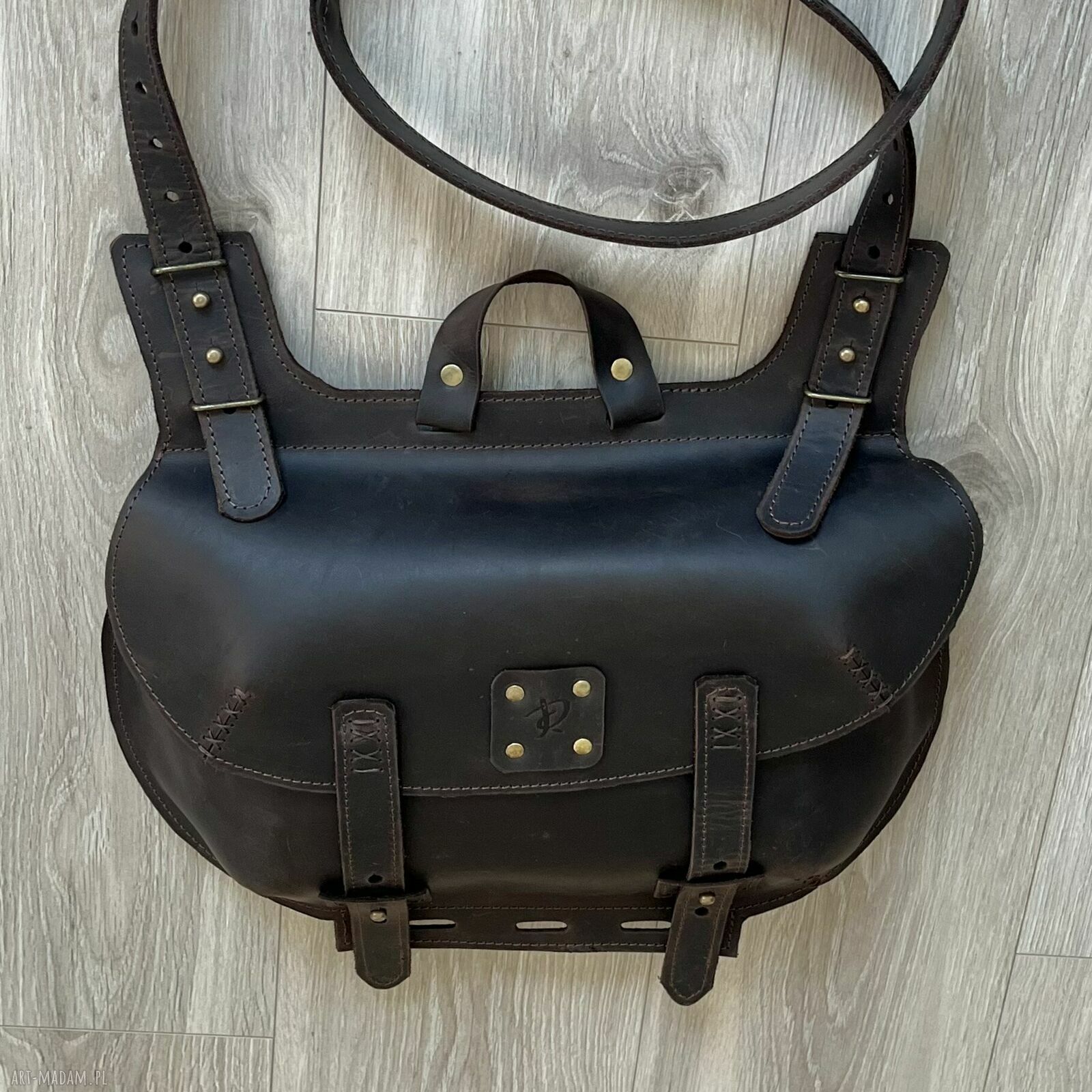 na ramię: Duża brązowa torba ze skóry „Crazy Horse”. Vintage. ręcznie wykonane