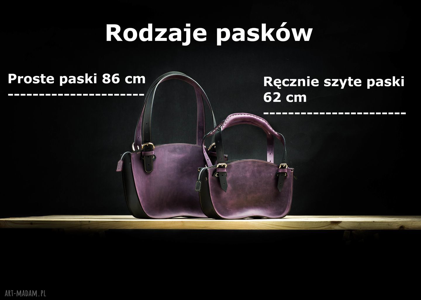 Fioletowa skórzana torebka kuferek na ramię - ręcznie wykonana, rozmiar S