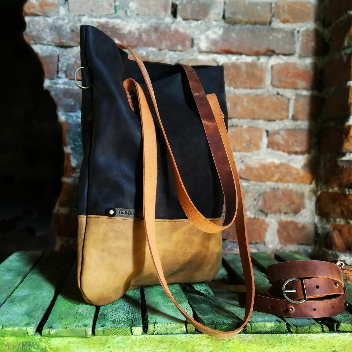 Torebka skórzana worek Ladybuq na ramię - pojemny shopper