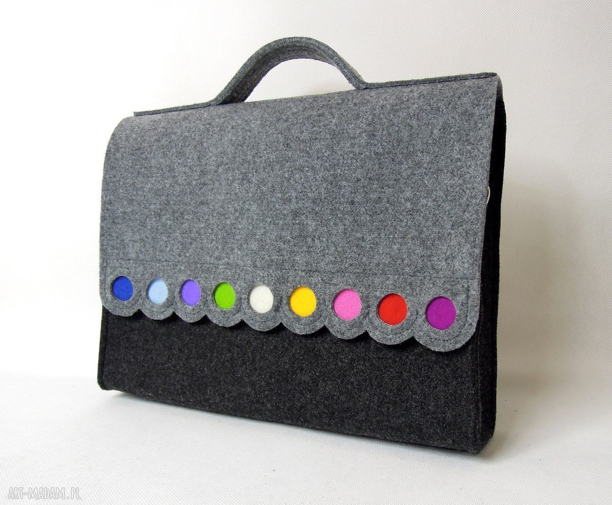 Teczka Filcowa na Laptopa, dokumenty, do szkoły, na ramię, kolorowa handmade