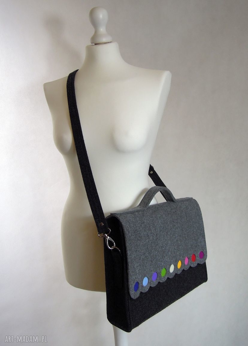 Teczka Filcowa na Laptopa, dokumenty, do szkoły, na ramię, kolorowa handmade