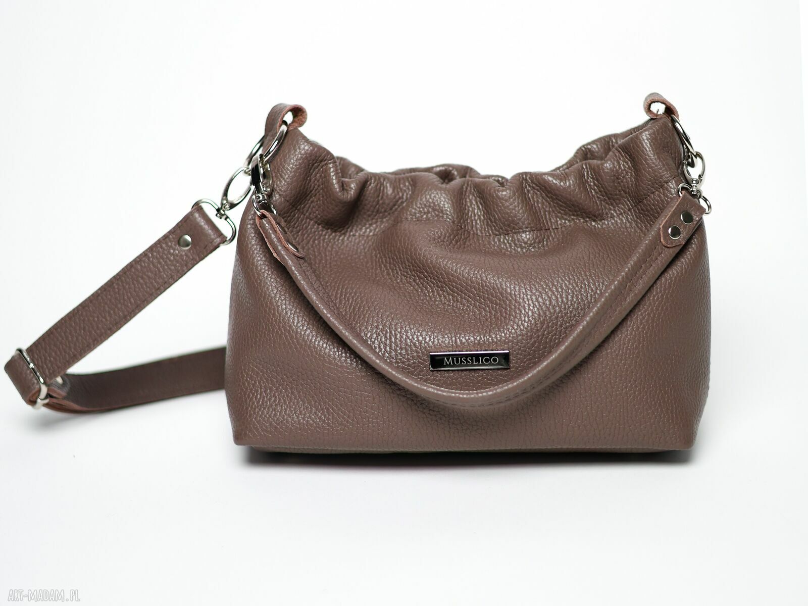 Torebka typu cloud midi z taupe skóry naturalnej na ramię i crossbody