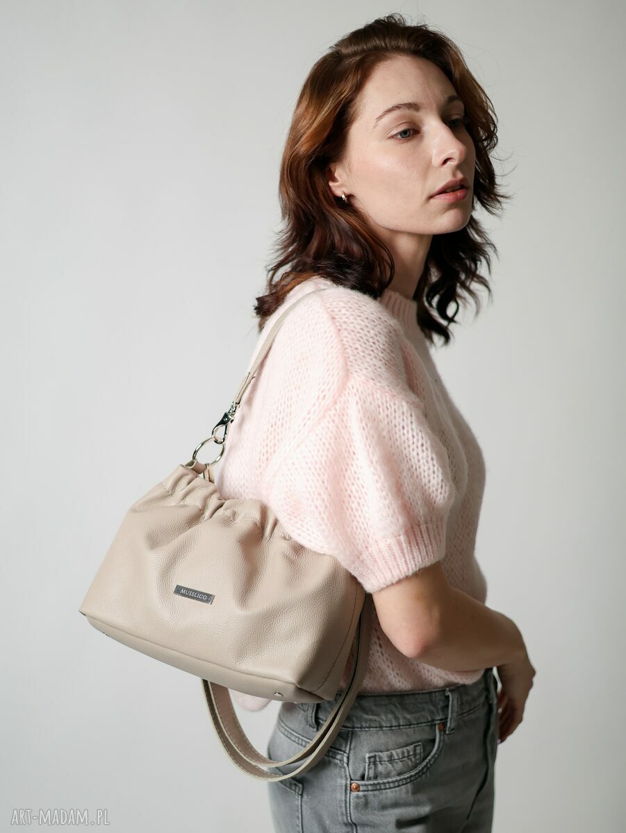 Beżowa torebka typu Cloud Midi na ramię i crossbody ze skóry naturalnej