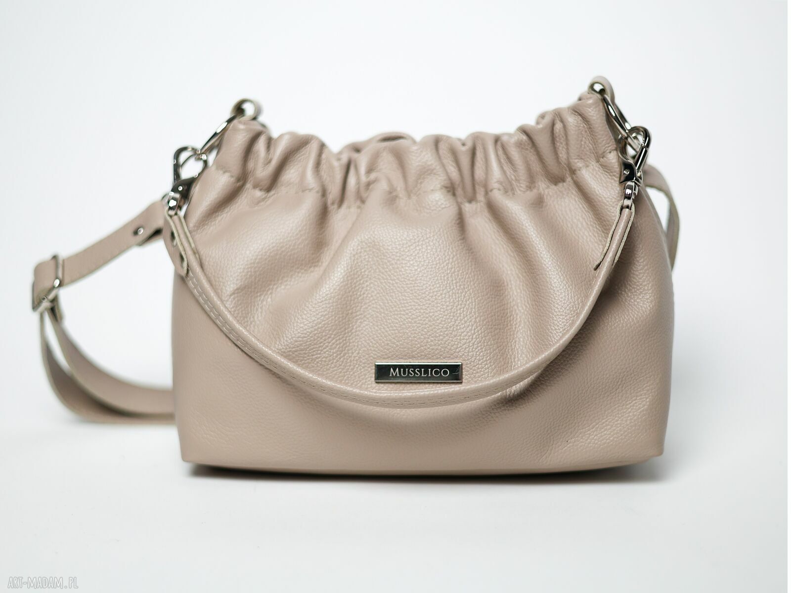 Beżowa torebka typu Cloud Midi na ramię i crossbody ze skóry naturalnej