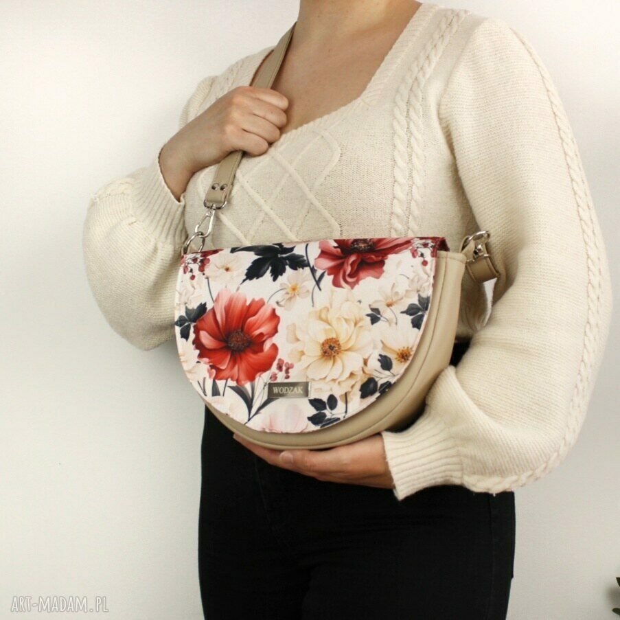 Torebka damska erin beżowa klapką maki elegancka kwiaty