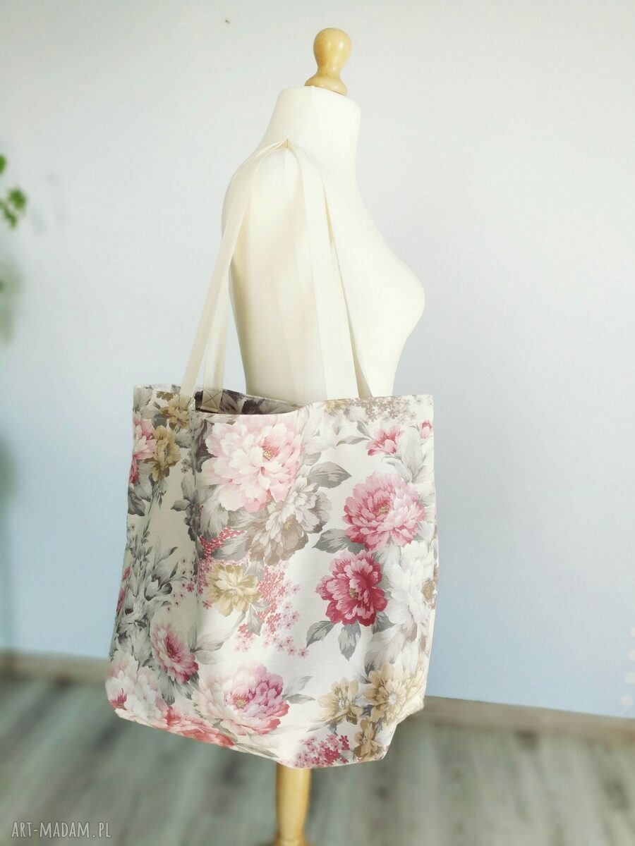 Torebka kwiaty xxl torba vintage uszyta unikatowej tkaniny dole
