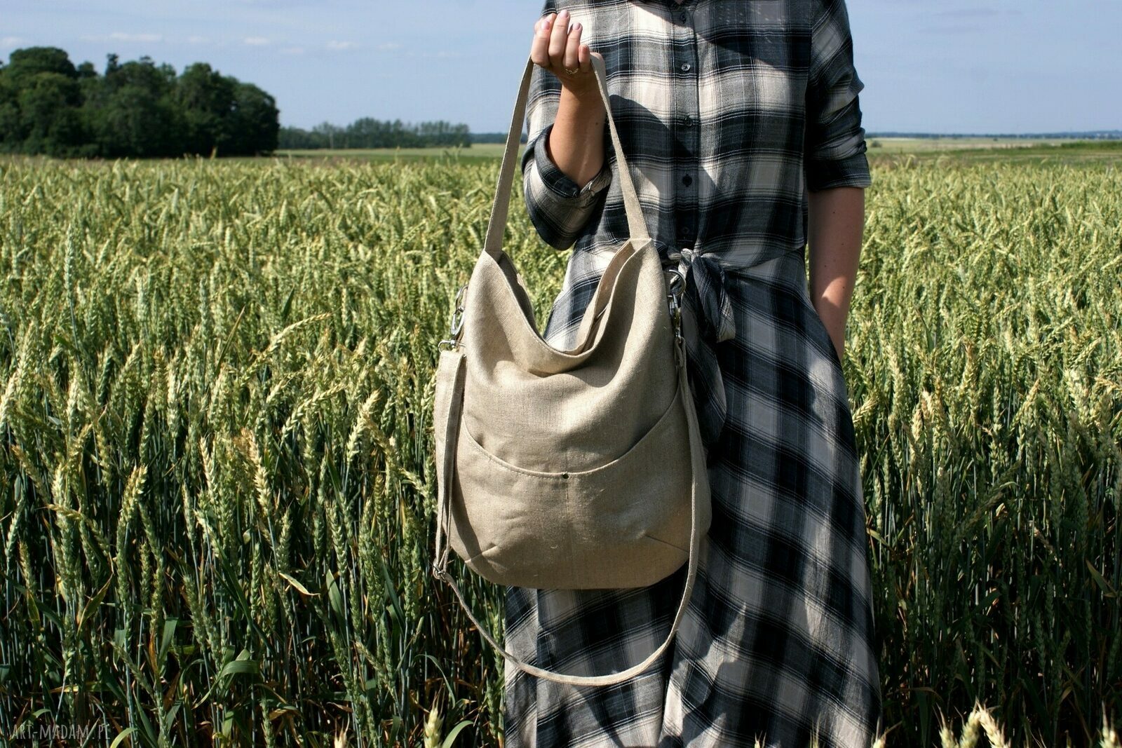 Workówka len vegan torebka torba boho hobo zgrabna bardzo pojemna