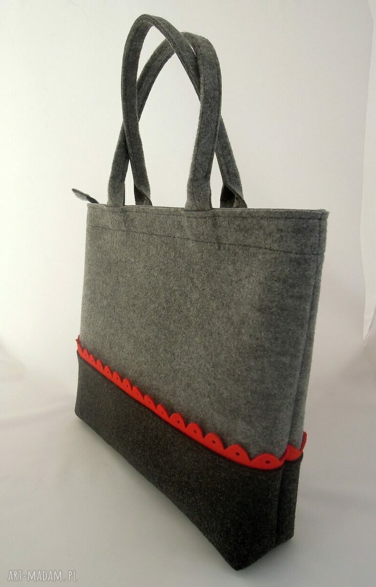Torebka XXL z filcu z falbanką w kolorze czerwonym HandMade