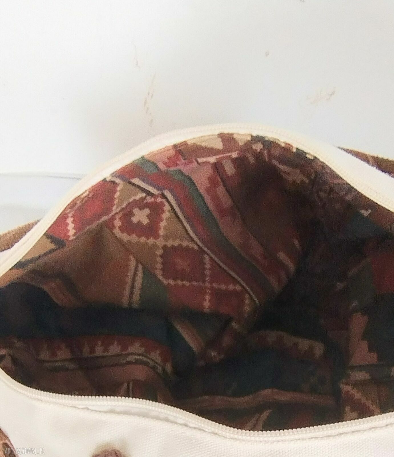 Torebka boho na ramię z aplikacją koty - grube płótno, regulowany pasek