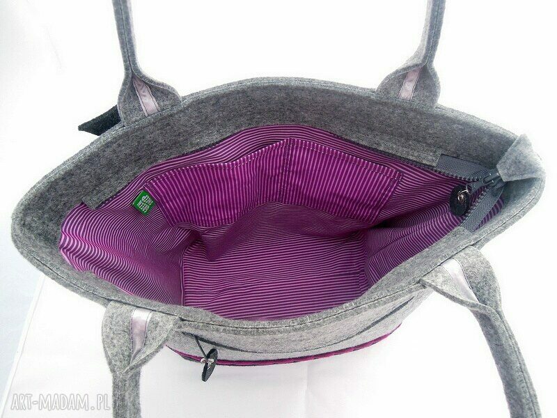 Torebka z Filcu Kuferek z Falbanką i Broszką Fuksja hand made
