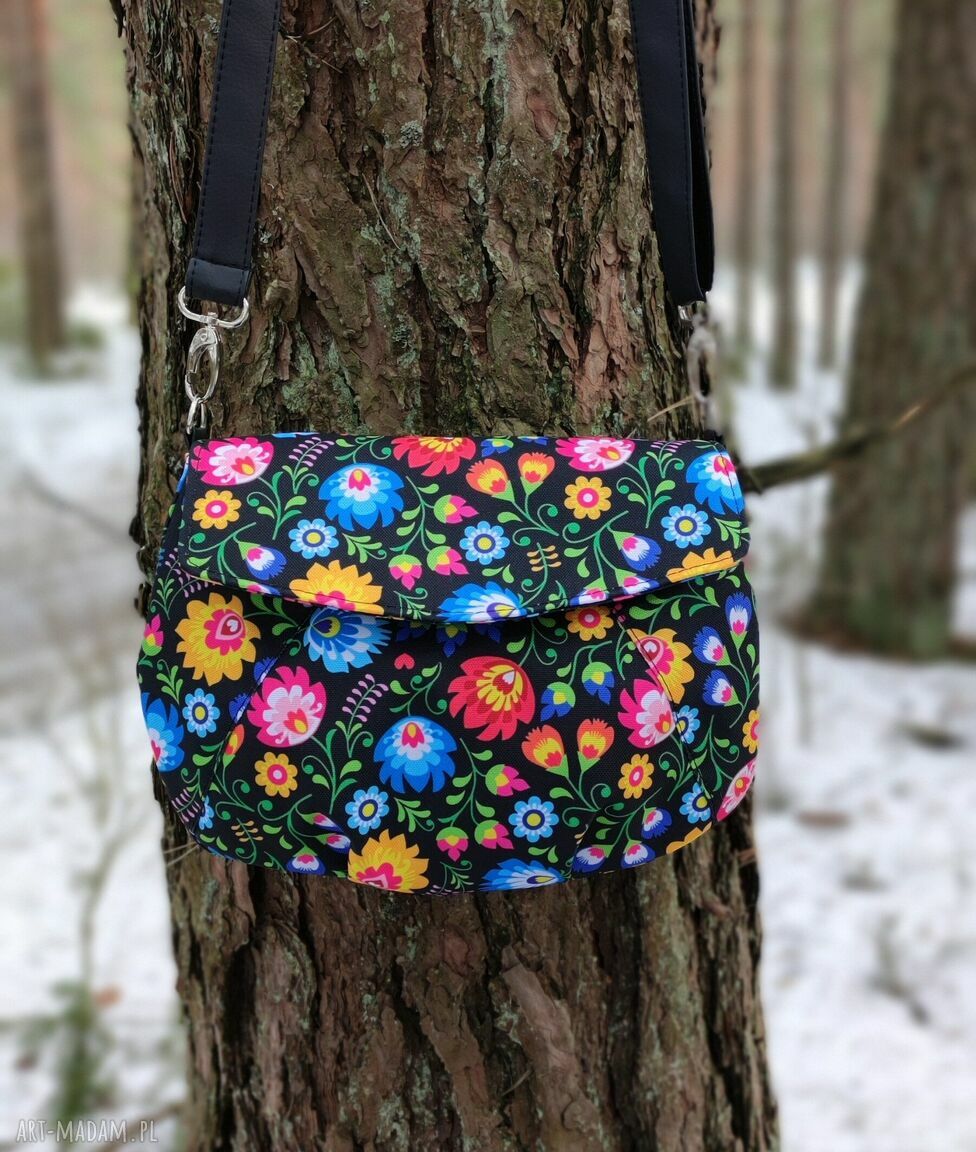 Torebka z klapką Folk - pakowna na ramię (handmade)