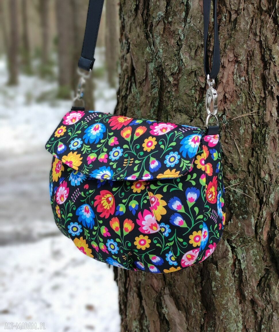 Torebka z klapką Folk - pakowna na ramię (handmade)