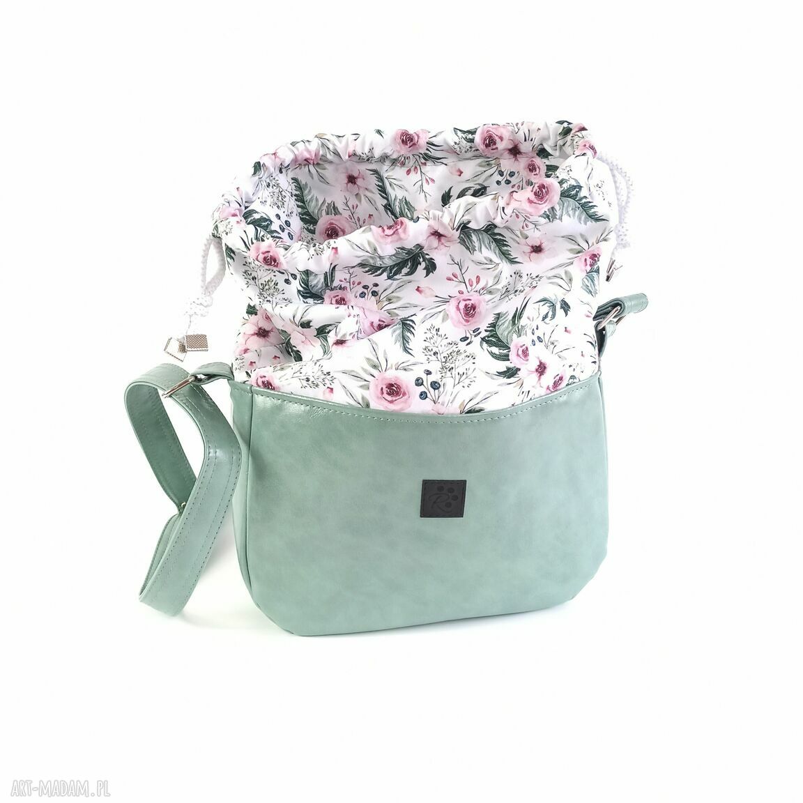 Torebka z kominem mięta crossbody - pojemna A5, regulowany pasek i kieszenie na zamek