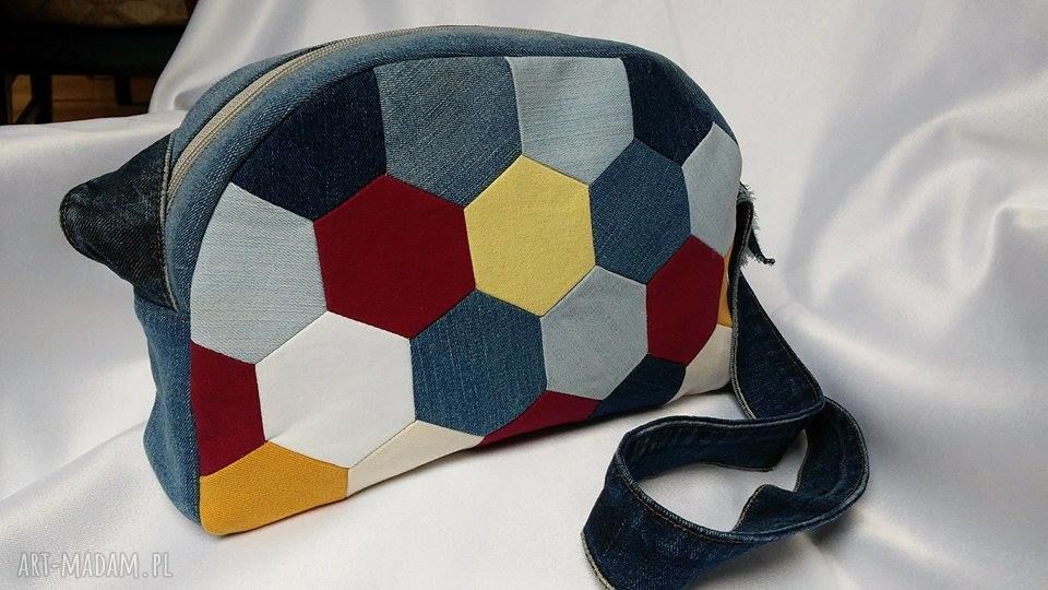 Torebka z recyklingu jeansu - patchwork na ramię handmade
