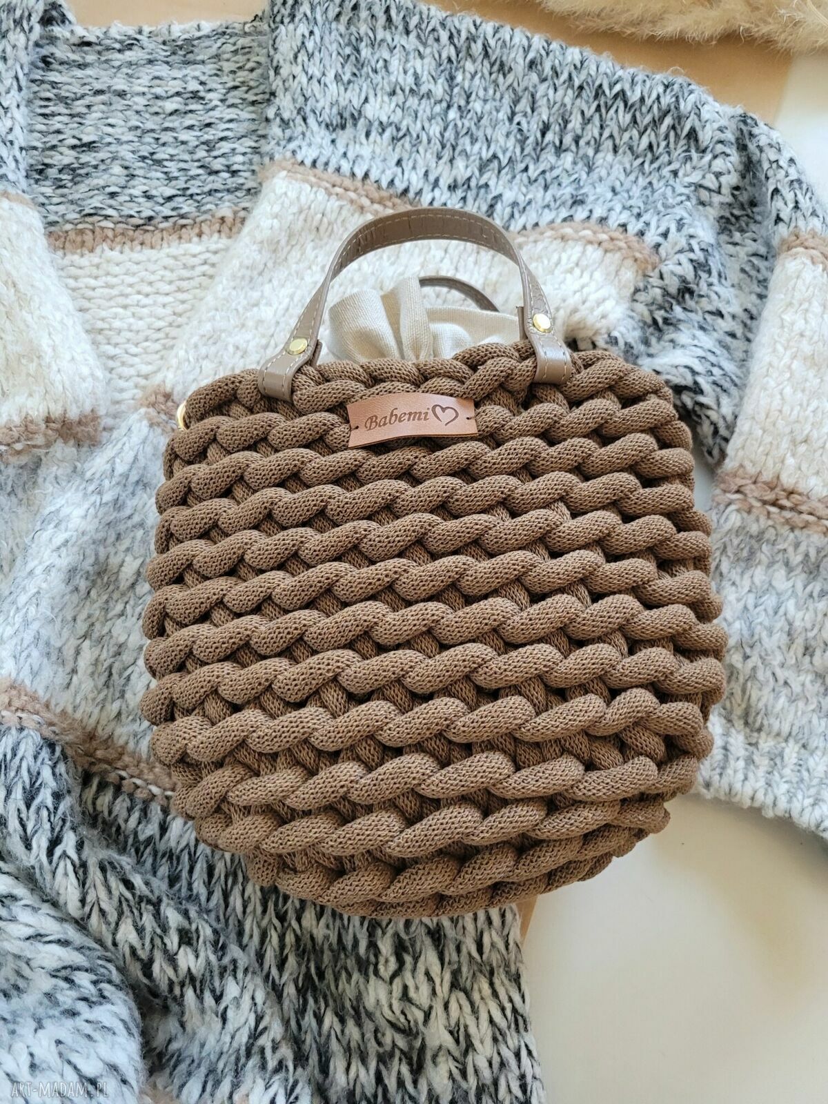 Torebka Boho Wave Bag MINI z bawełnianego sznurka - orzechowy brąz