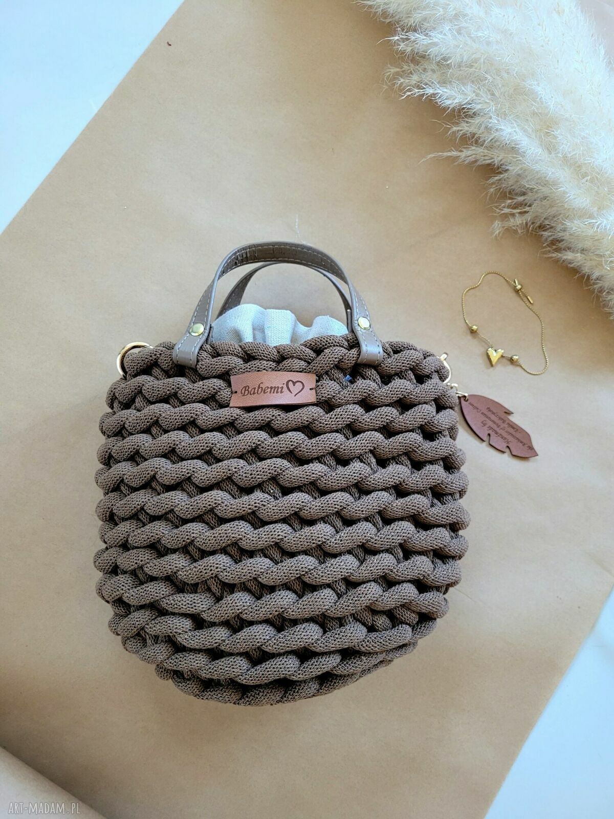 Torebka Boho Wave Bag MINI z bawełnianego sznurka - orzechowy brąz