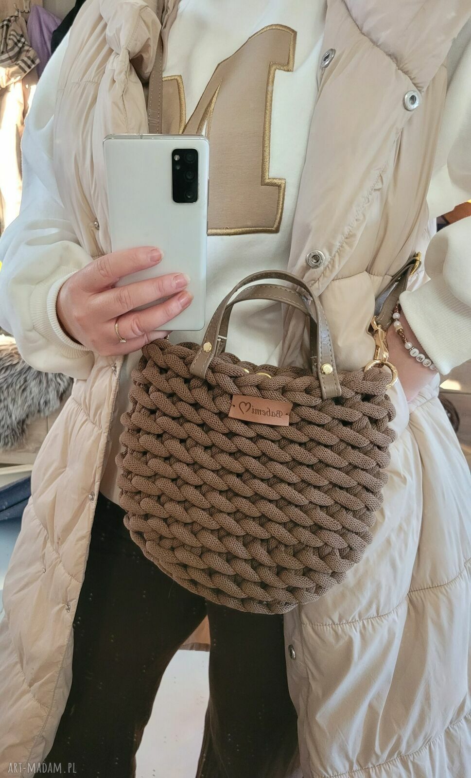 Torebka Boho Wave Bag MINI z bawełnianego sznurka - orzechowy brąz