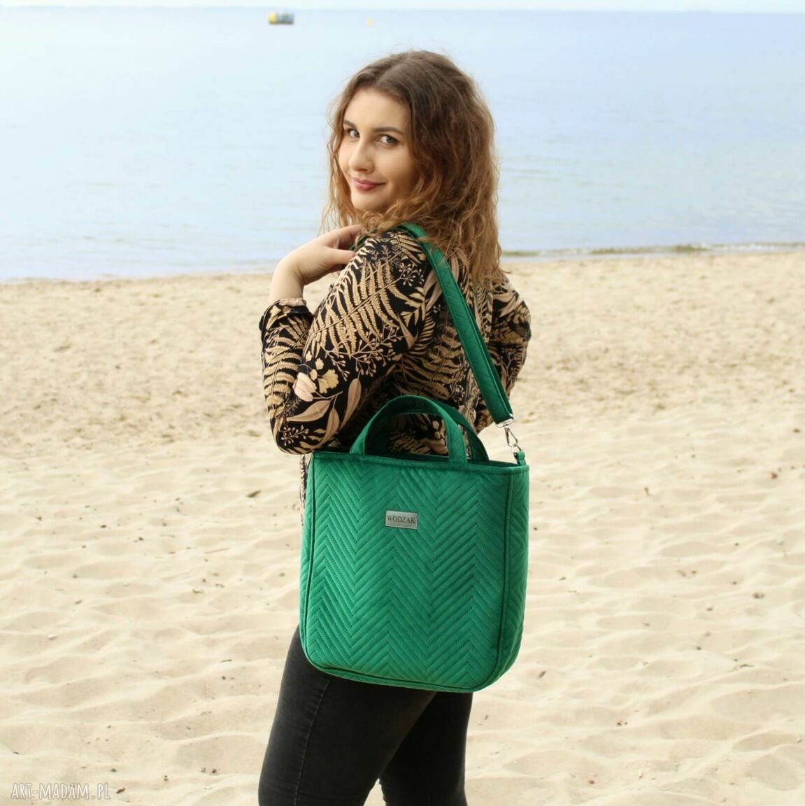 Torebka damska aurora zielonego weluru elegancka duża prezent dla