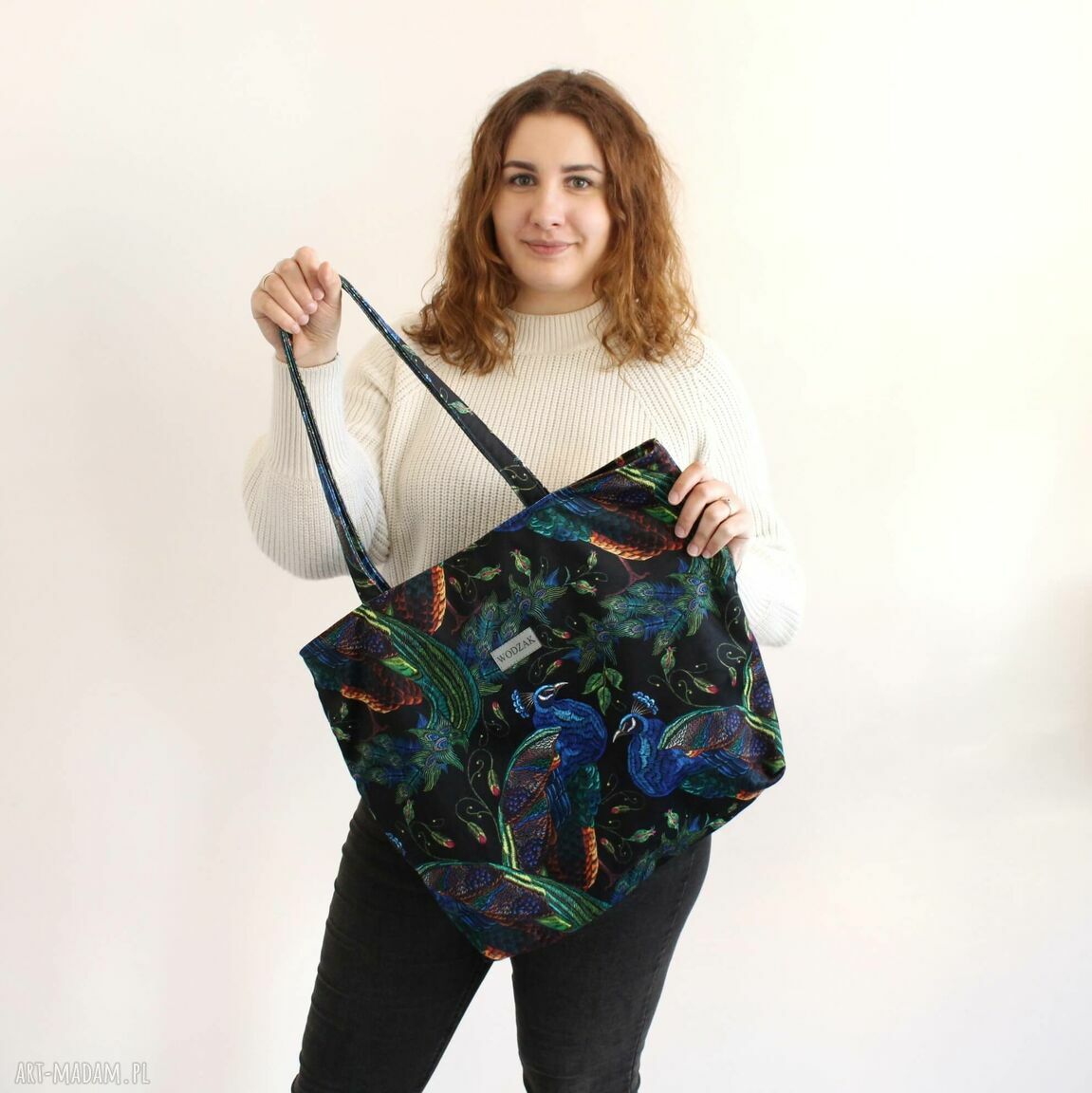 na zakupy: Duża torba shopper w pawie Handmade