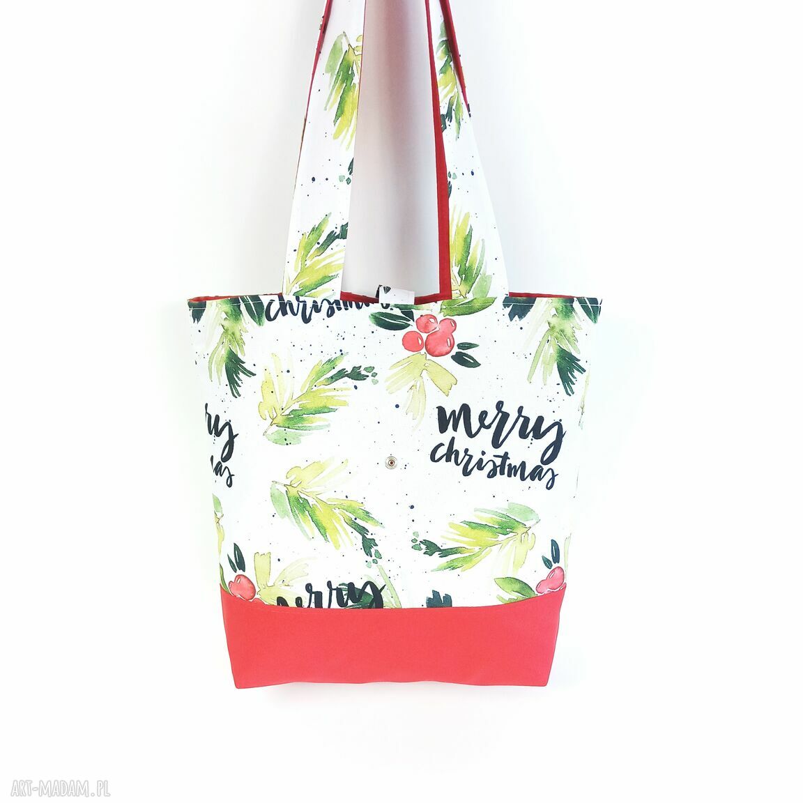 Torebka zakupowa Merry Christmas - czerwona shopperka handmade