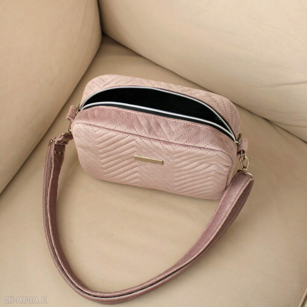 na ramię: Torebka listonoszka z wrzosowego weluru Ręcznie zrobione