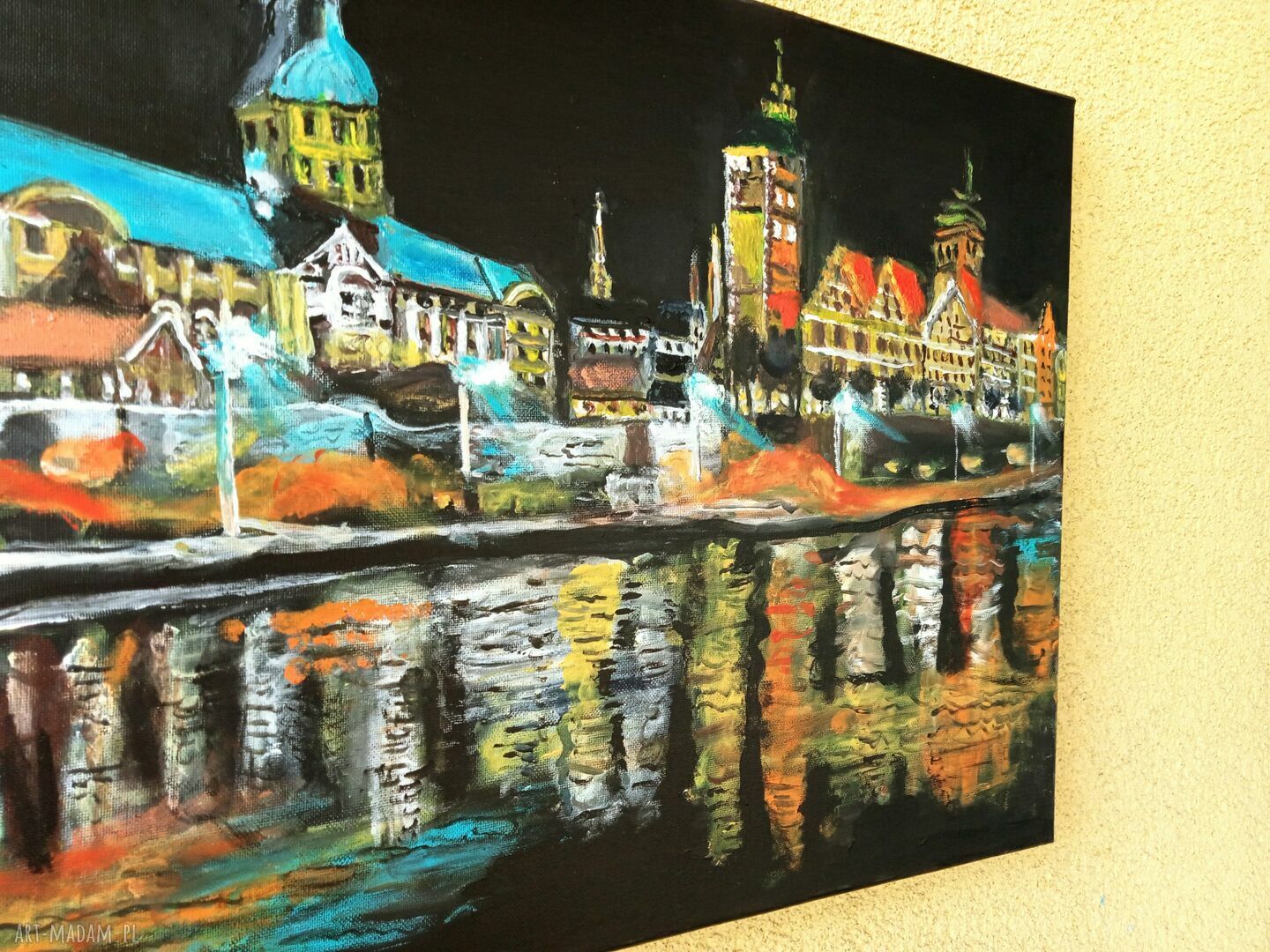 Toruń - obraz akrylowy miasto i rzeka (50x40 cm)