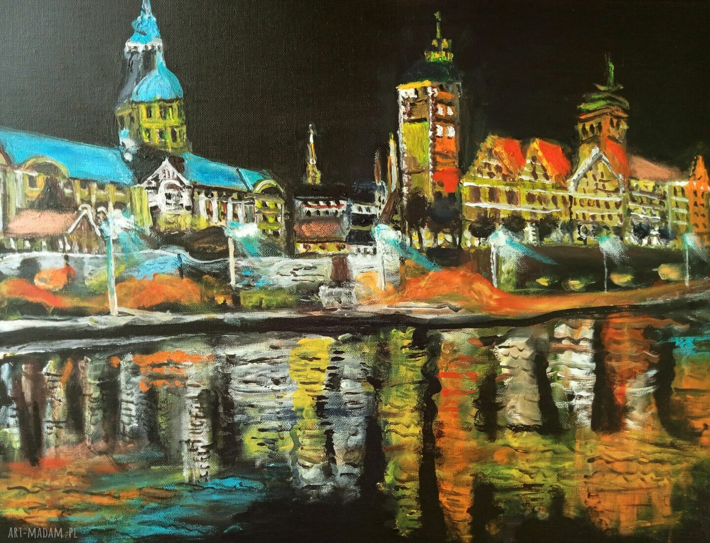 Toruń - obraz akrylowy miasto i rzeka (50x40 cm)