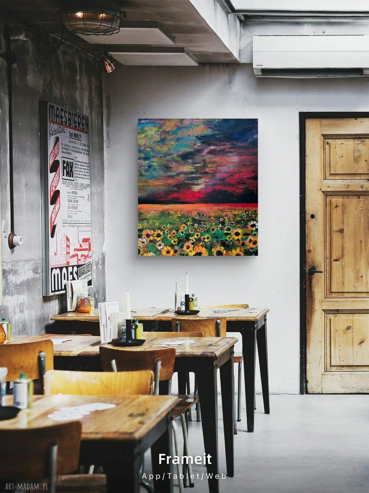 Obraz akrylowy Toskania: słoneczniki i zachód słońca 80x60 cm, gotowy do zawieszenia