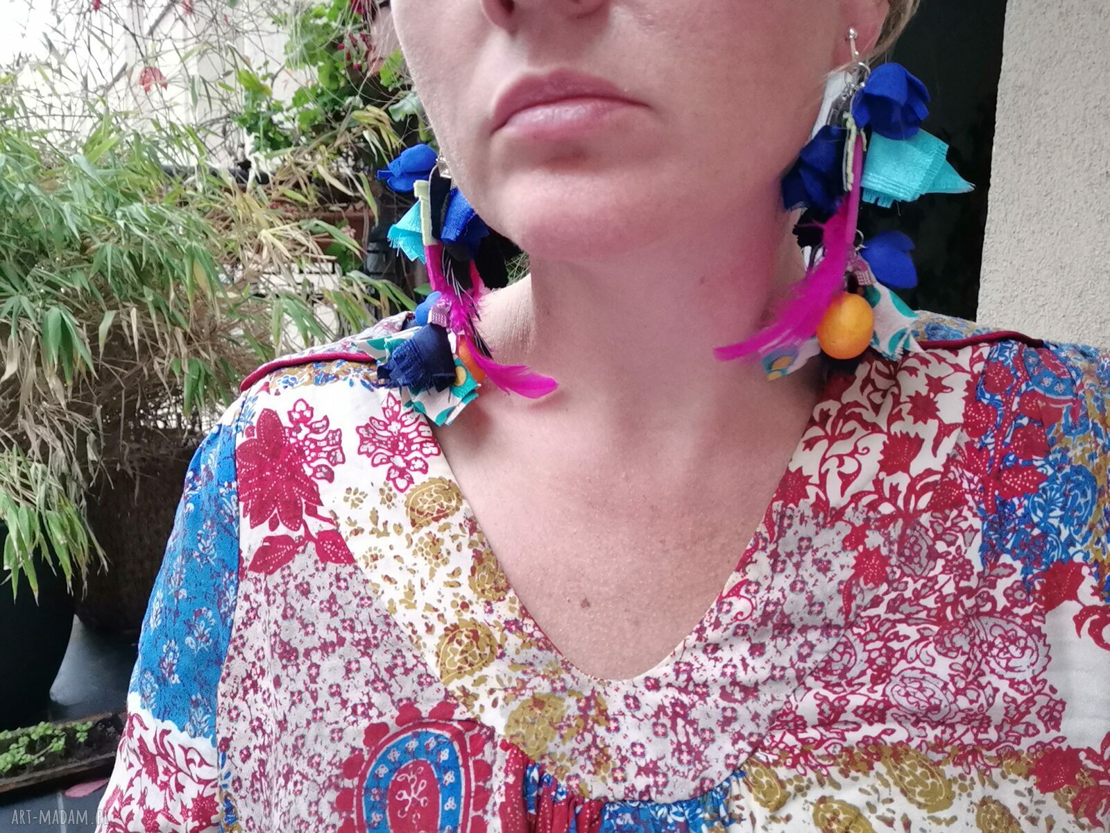 Lekkie klipsy Frida w stylu etno boho - chwosty i kwiaty