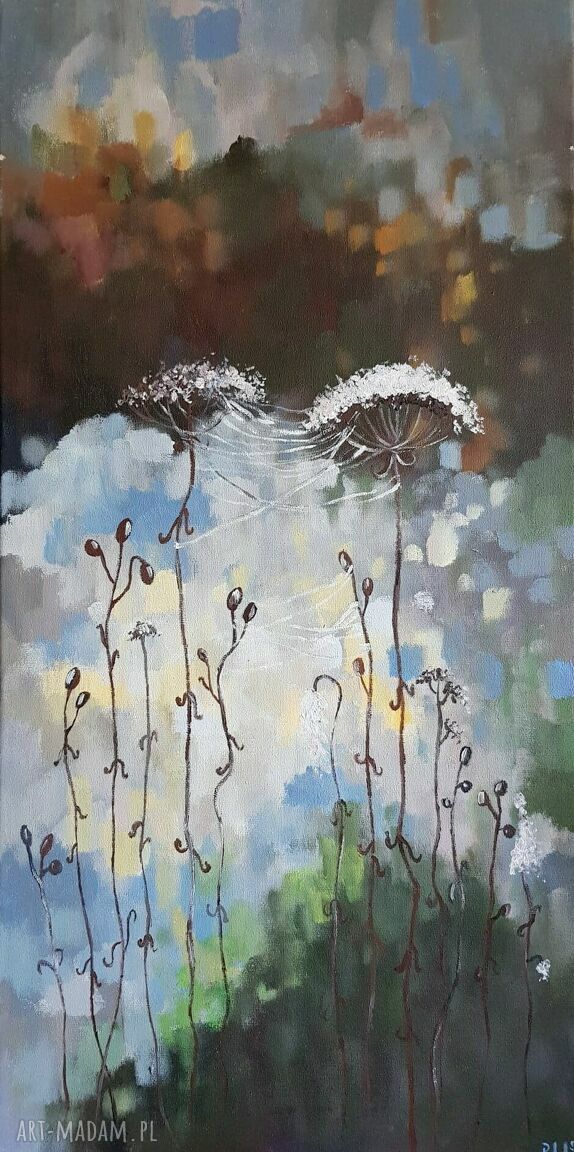 Trawki z pajęczyną - obraz akrylowy 30x60 cm